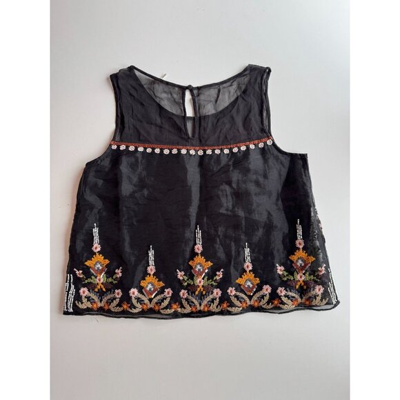 FLOREAT Nalini Black Floral Embroidered Beaded Organza A-Line Blouse, Size 10 - Picture 9 of 15